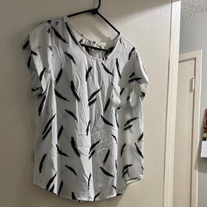 Apt. 9 Black and White Feather Print Blouse